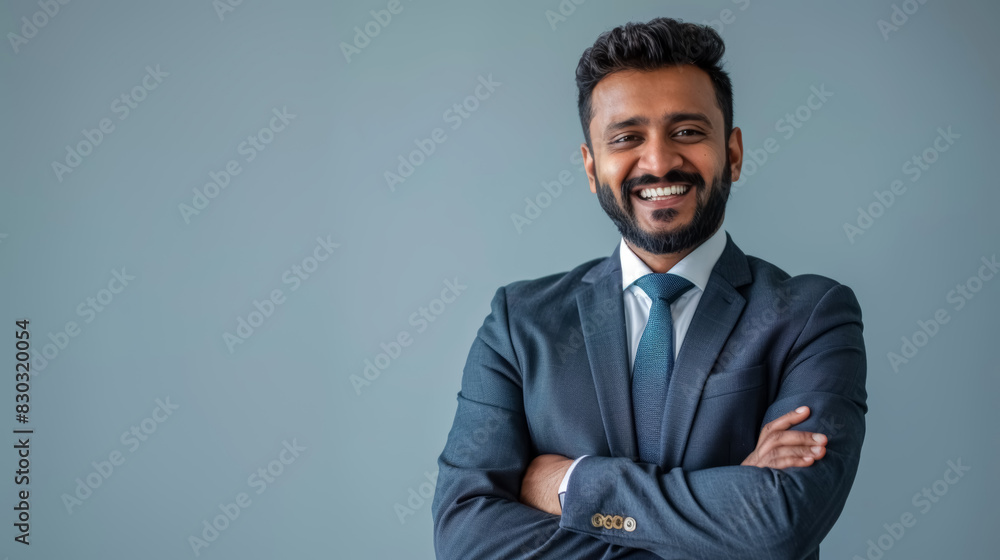 Confident Businessman in Gray Suit with Crossed Arms Confident Businessman in Gray Suit with Crossed Arms