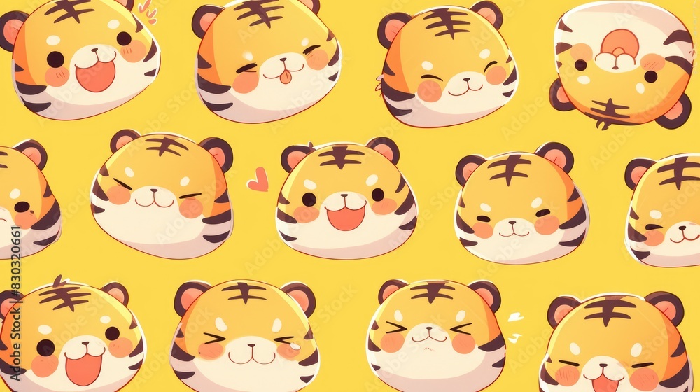 The cute tiger is portrayed as an adorable and flat kawaii icon