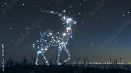 Capricorn the goat as a mythical sea creature depicted in a starry night sky