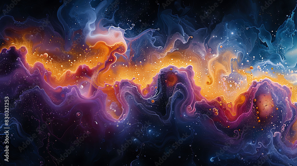 Abstract art inspired the principles of nuclear magnetic resonance NMR showcasing the spin interactions of atomic nuclei in a magnetic field Abstract art inspired the principles of nuclear magnetic resonance NMR showcasing the spin interactions of atomic nuclei in a magnetic field