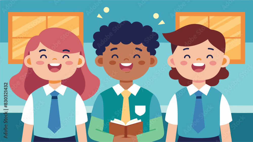 Even groggyeyed students perk up at the sound of the morning announcements knowing they will be greeted with a warm and cheerful message.. Vector illustration Even groggyeyed students perk up at the sound of the morning announcements knowing they will be greeted with a warm and cheerful message.. Vector illustration