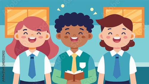 Even groggyeyed students perk up at the sound of the morning announcements knowing they will be greeted with a warm and cheerful message.. Vector illustration
