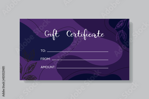 Gift Certificate. Template in modern style for salon, gallery, spa, store.