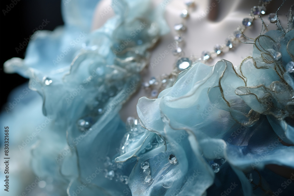 Fototapeta premium Ethereal Blue Dress with Floral Accents and Beading
