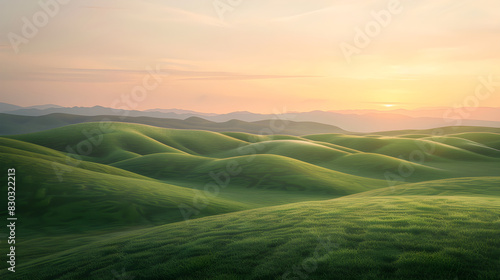 Tranquil Sunset Over Rolling Green Hills - A Serene Landscape Evoking Peace and Harmony with Nature