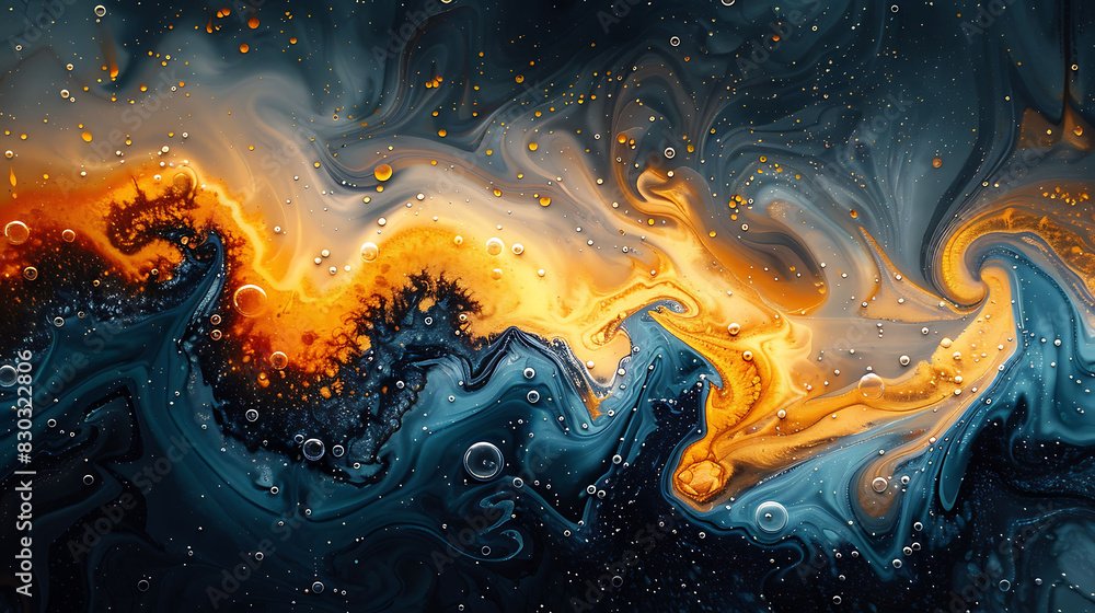 Abstract art of chemical reaction involving precipitation demonstrating the formation of a solid product in solution Abstract art of chemical reaction involving precipitation demonstrating the formation of a solid product in solution