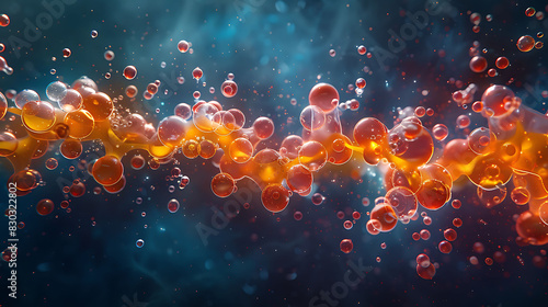 Abstract art of chemical reaction involving polymerization showcasing the formation of longchain molecules from monomers photo