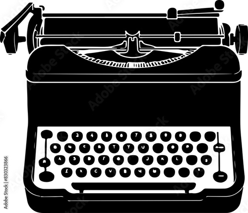 Vintage Black and White Typewriter Silhouette Illustration