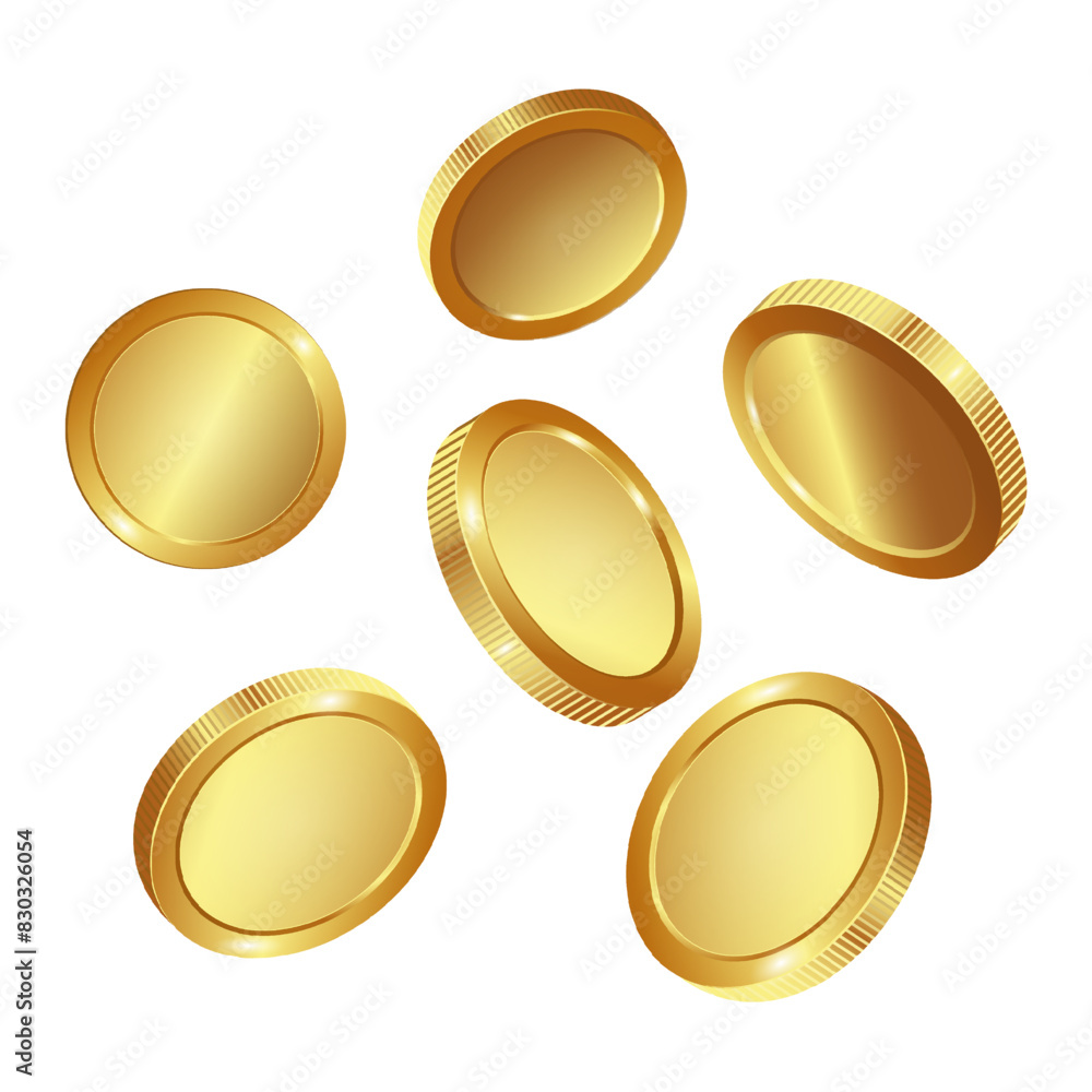 Flying realistic golden 3d coins on white background. Vector illustration Flying realistic golden 3d coins on white background. Vector illustration