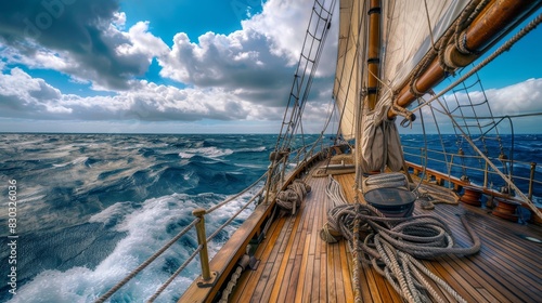  day sunny ocean Atlantic sail Yacht boat sailboat ship sailing deck rope mast  photo