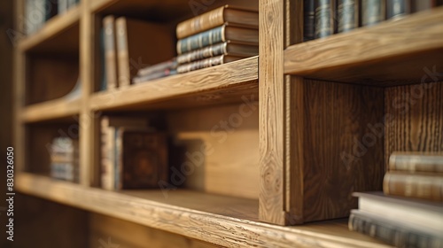 Close-up of a wooden bookcase  concept of realistic modern interior design