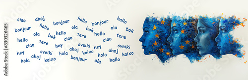 European languages, word hello in different language spoken in Europe, concept of multilingual business and community, multilingualism in the EU
 photo