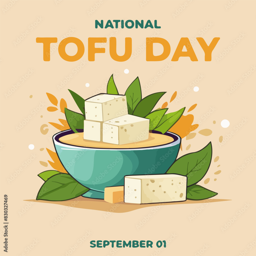National tofu day September 1st illustration. Fresh natural tofu cubes