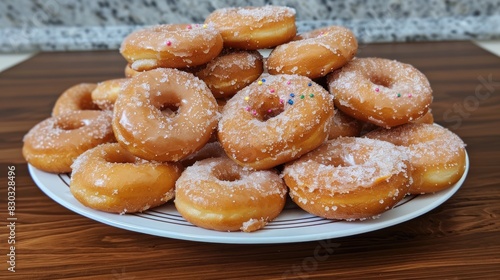 Donuts piled on a plate