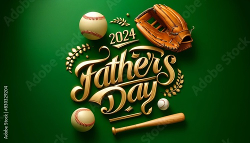 Father's Day 2024 gift box, template for love dad vecter illustration green basball photo