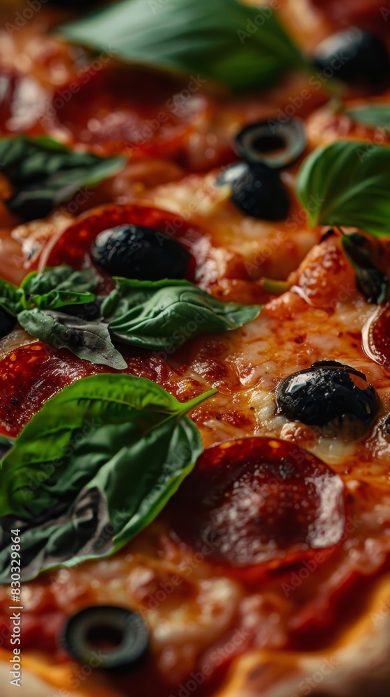 A pizza close up, food design, dynamic, dramatic compositions, with copy space A pizza close up, food design, dynamic, dramatic compositions, with copy space