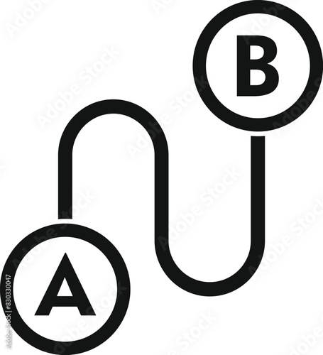 Minimalist black and white icon illustrating a path from point a to point b