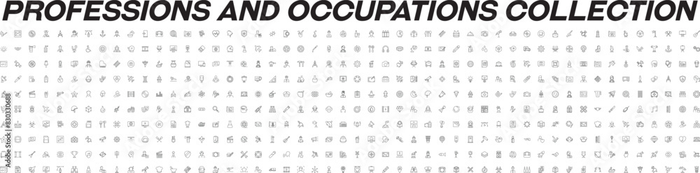 Collection of Icons of Occupation and Profession for Shops and Stores. Suitable for books, stores, shops. Editable stroke in minimalistic outline style. Symbol for design Collection of Icons of Occupation and Profession for Shops and Stores. Suitable for books, stores, shops. Editable stroke in minimalistic outline style. Symbol for design