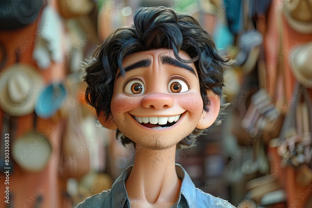 Charming Smiling Cute Animated Character: Vibrant Detailed Features on Colorful Backdrop Charming Smiling Cute Animated Character: Vibrant Detailed Features on Colorful Backdrop