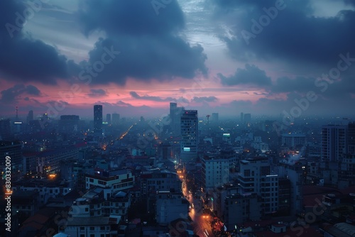 Panoramic of Ho chi minh city or Saigon city at twilight in Vietnam  photo