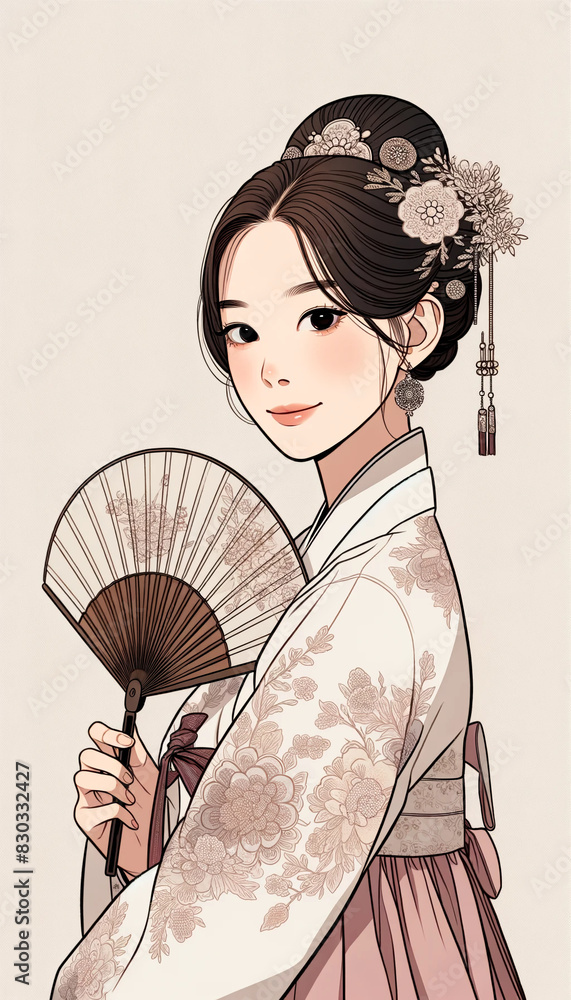 Obraz premium Girl in Korean traditional clothes