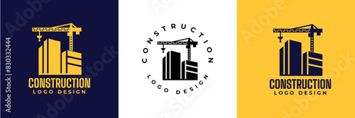 Construction logo design. Crane and Building logo for construction company.  Modern luxury building construction logo. Real Estate Vector Logo Design 