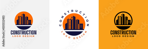 Construction logo design. Crane and Building logo for construction company.  Modern luxury building construction logo. Real Estate Vector Logo Design 