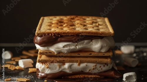 A s'more close up, food design, dynamic, dramatic compositions, with copy space. © Absent Satu