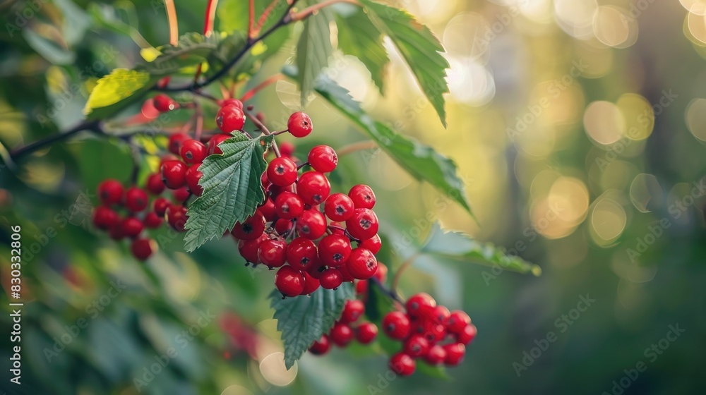 Red berries of viburnum on a garden branch Red berries of viburnum on a garden branch