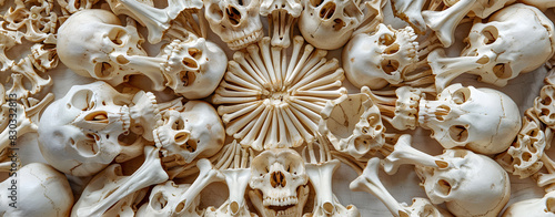 A large white skull mosaic with many skulls in it