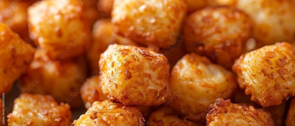 A tater tots close up, food design, dynamic, dramatic compositions, with copy space. A tater tots close up, food design, dynamic, dramatic compositions, with copy space.