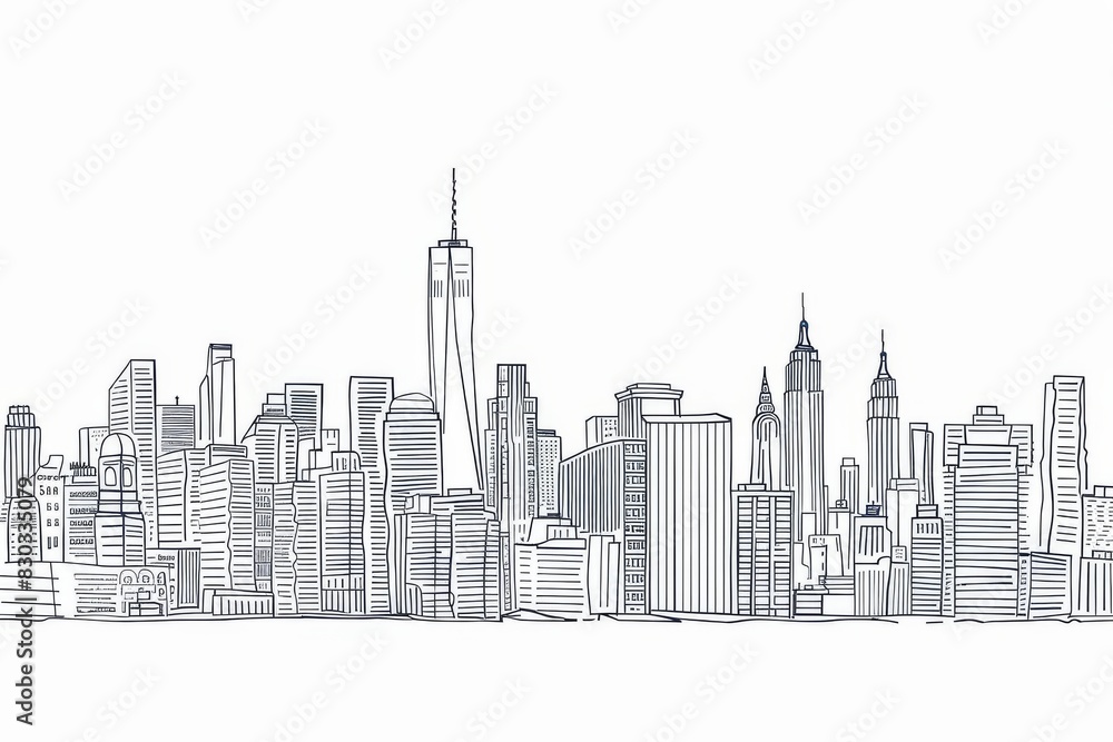 Modern cityscape continuous one line vector drawing. Metropolis architecture panoramic landscape. New York skyscrapers hand drawn silhouette. Apartment buildings isolated minimalistic illustration Modern cityscape continuous one line vector drawing. Metropolis architecture panoramic landscape. New York skyscrapers hand drawn silhouette. Apartment buildings isolated minimalistic illustration