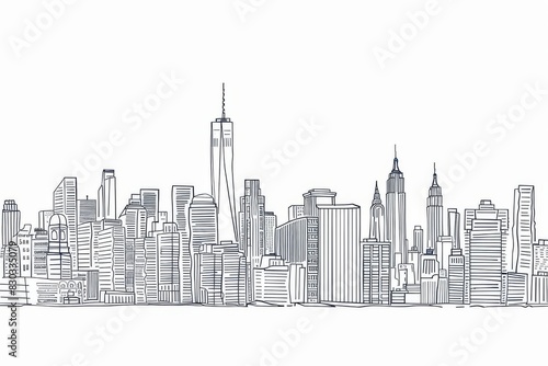 Modern cityscape continuous one line vector drawing. Metropolis architecture panoramic landscape. New York skyscrapers hand drawn silhouette. Apartment buildings isolated minimalistic illustration 