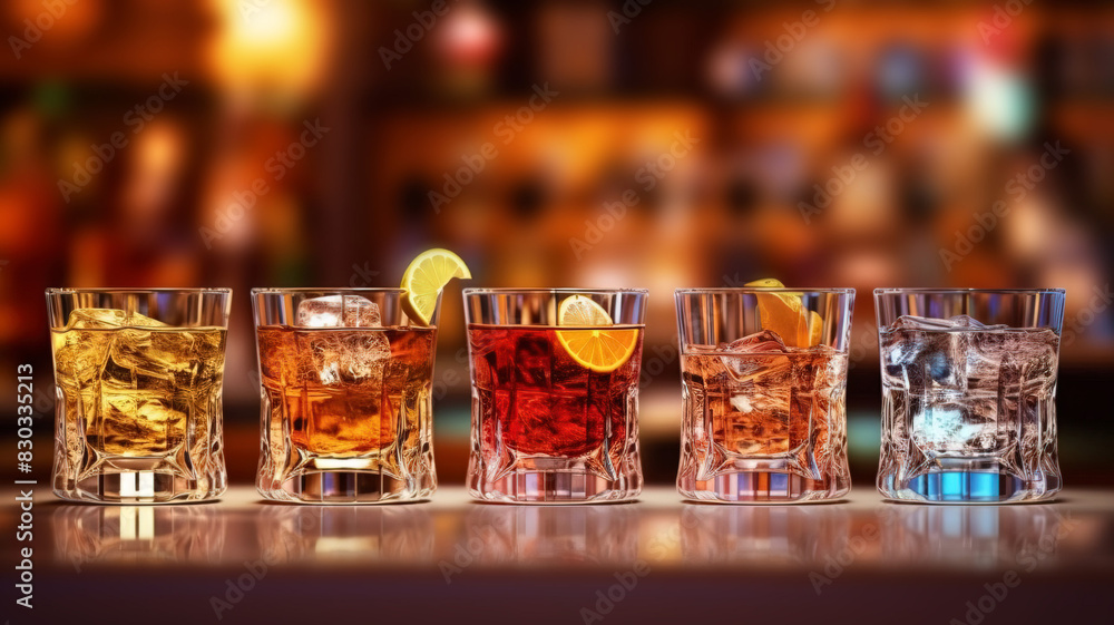 Assortment of hard strong alcoholic drinks and spirits