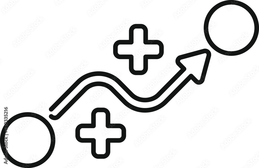 Fototapeta premium Vector illustration of an upward trend line with plus signs, symbolizing positive growth