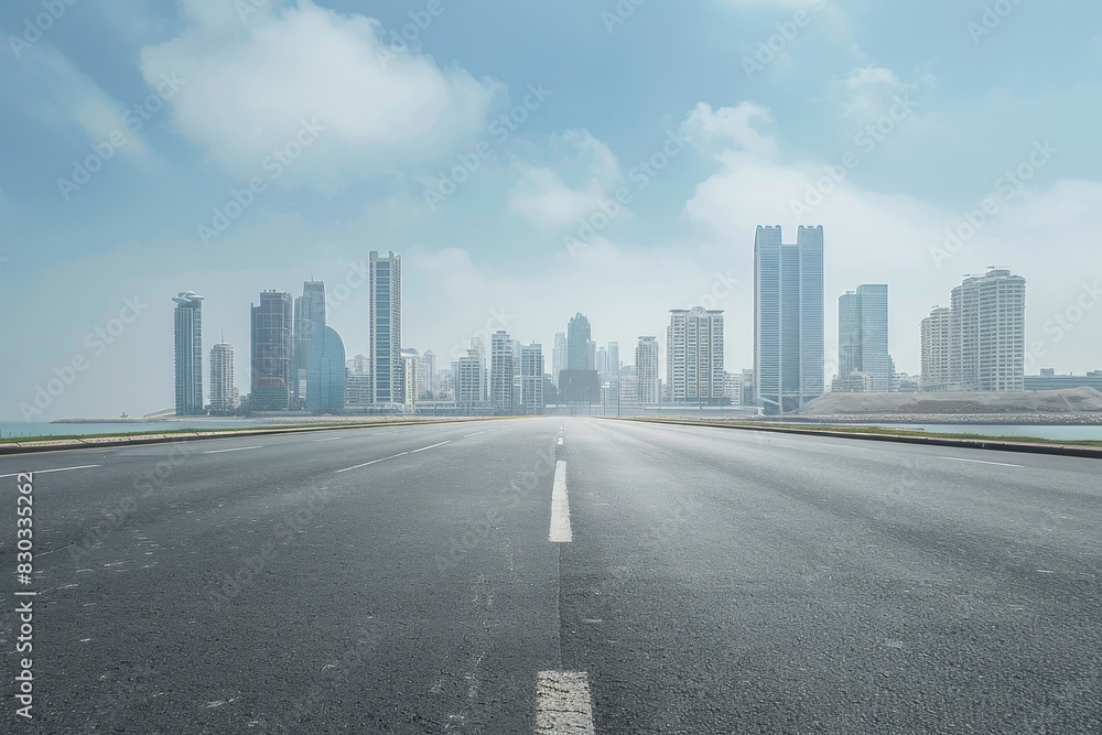 Obraz premium Panoramic skyline and buildings with empty road