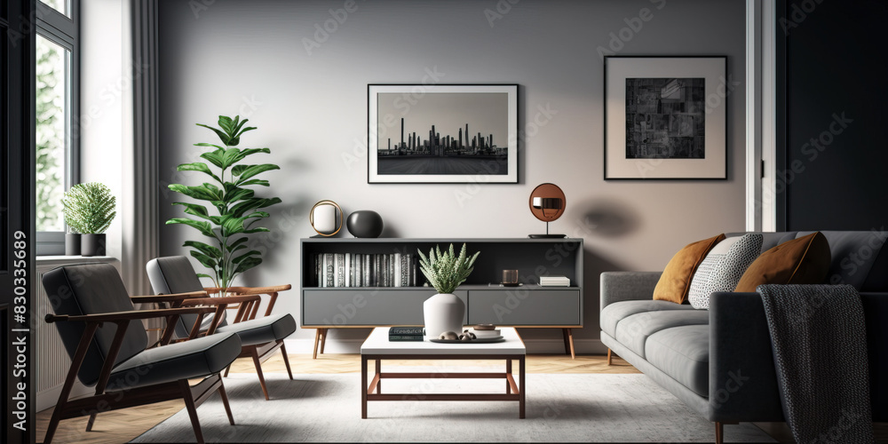 Fototapeta premium Beautiful living room with elegant personal touches and accessories