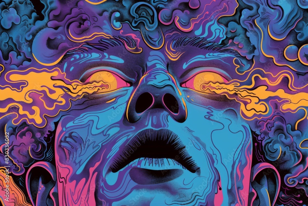 Psychedelic psychedelic art of a woman with her eyes closed, psychedelic color 