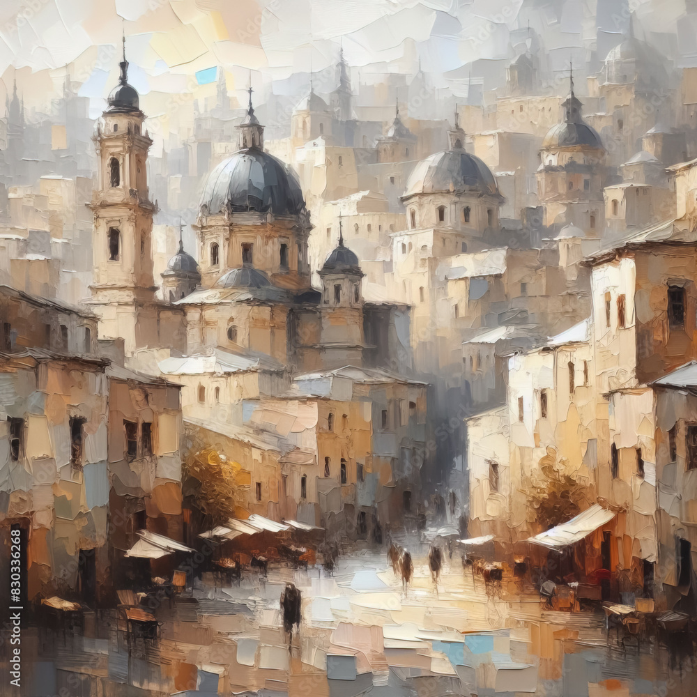 Fototapeta premium Oil painting of old city