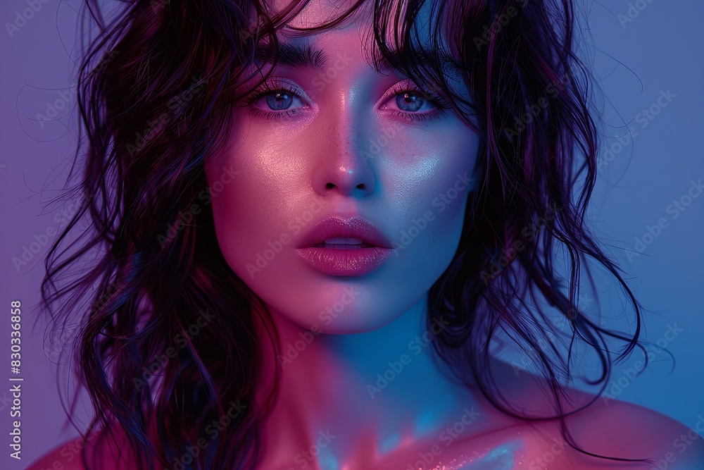 Apex Retrowave Portrait: Black Haired Woman in Vibrant Colors Apex Retrowave Portrait: Black Haired Woman in Vibrant Colors