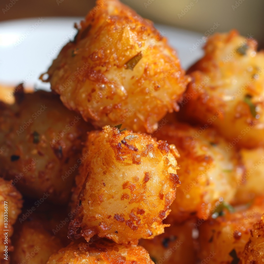 A tater tots close up, food design, dynamic, dramatic compositions, with copy space. A tater tots close up, food design, dynamic, dramatic compositions, with copy space.