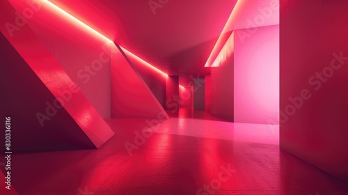 Ruby Colored Empty Geometric Space with Stunning Illumination Modern Setting for Showcasing Products