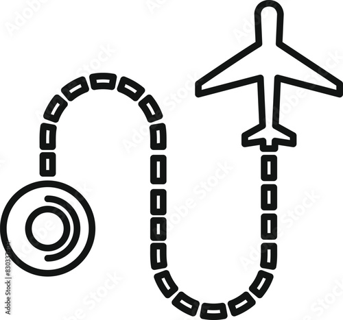 Stethoscope and airplane icon in black and white outline design for aviation and medical healthcare vector illustration
