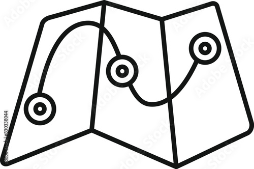 Simple line art illustration of a folded treasure map with marked locations