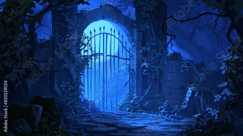 Mysterious Enchanted Gate in Moonlit Forest