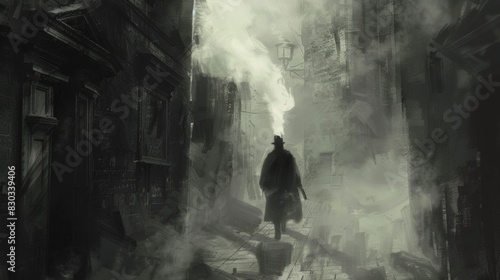 Solitary Figure in a Foggy, Desolate Alleyway at Dusk
