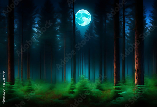 Full Moon in Dark Woods at Night