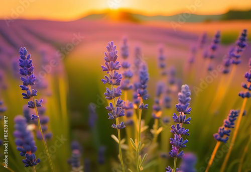 Blooming Lavender Field at Sunset in Bulgaria