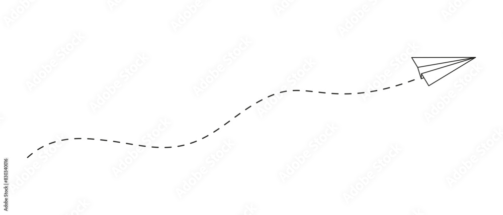Paper airplane icon with trail dashed line. Vacation, journey or business trip concept. Online message symbol. Delivery, destination or creative sign. Good idea concept. Vector outline illustration. Paper airplane icon with trail dashed line. Vacation, journey or business trip concept. Online message symbol. Delivery, destination or creative sign. Good idea concept. Vector outline illustration.
