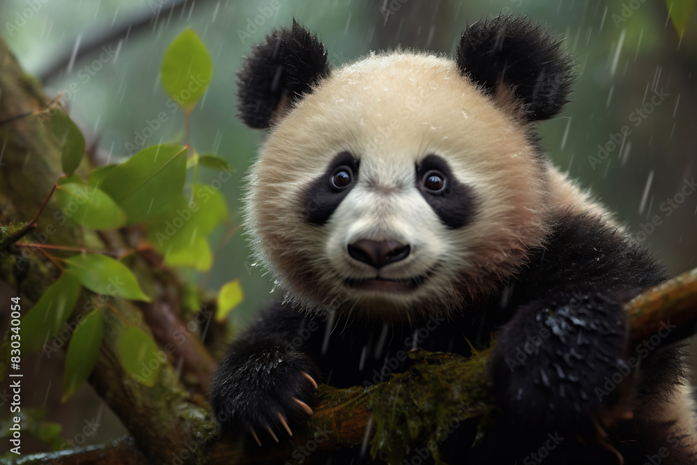 Cute adorable kawaii panda living in the bamboo forest Cute adorable kawaii panda living in the bamboo forest